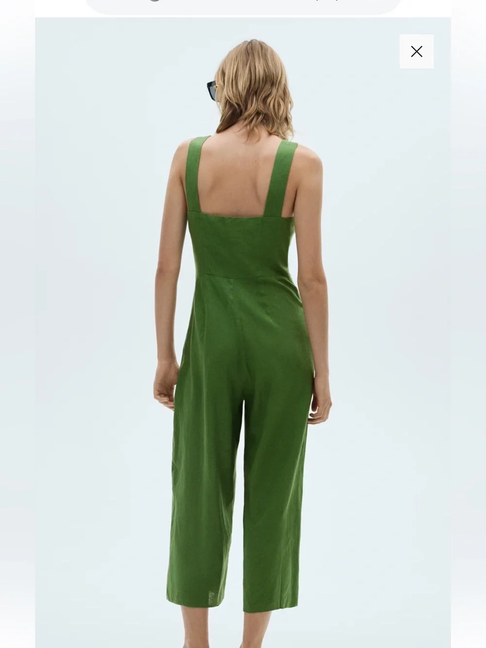 Mango straight- fit linen Olive Green Square-Neck Jumpsuit size XS/2